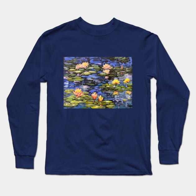 Water Lilies after Monet Long Sleeve T-Shirt by Peaceful Pigments